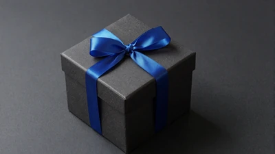 Abstrakte Geschenkbox mit blauem Lichtband auf Graphit - No-Deposit Bonus bei Casea Casino
