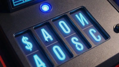 Neonbeleuchtete Slot-Reels auf dunkler Graphit-Oberfl&auml;che - Online Slots bei Casea Casino